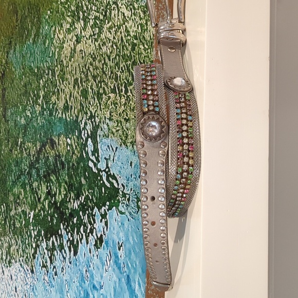 Signature Miami Fl.Silver Leather,Metal&  Crystal Studded Belt Made In Spain main image 7